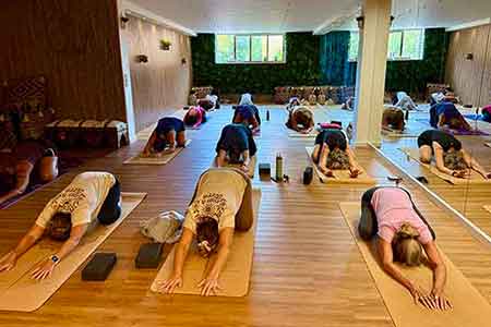 Yoga Class at Body Flows Yoga Retreat at Al Karob Hotel with Sally Mitchell