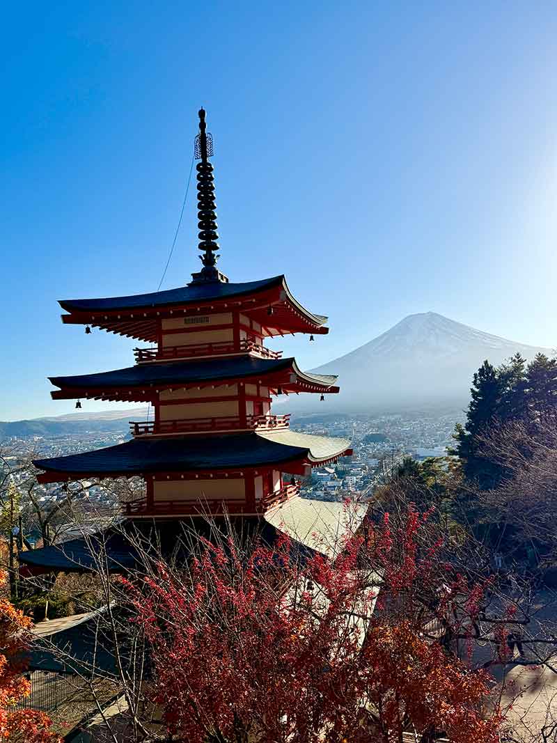 Traditional Japanese pagoda in winter representing Wa and Harmony for the Solstice