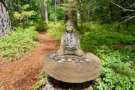 Buddha statue at Tipi Village Retreat in Oregon forest